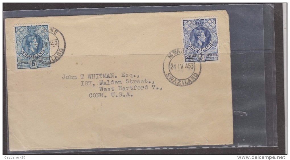 O) 1953 SWAZILAND, POSTAGE 1 1/2D. REVENUE, POSTAGE 3D. REVENUE, COVER TO USA - UNITED STATES XF - Swaziland (1968-...)