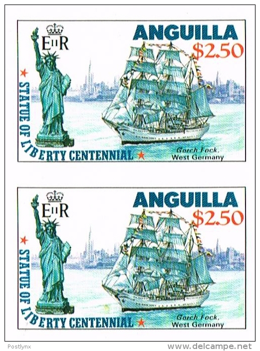 ANGUILLA 1985 Ship Gorch Fock Liberty $2,50 IMPERF. PAIR Bicentennial Germany-related   [non Dentelé] - Anguilla (1968-...)