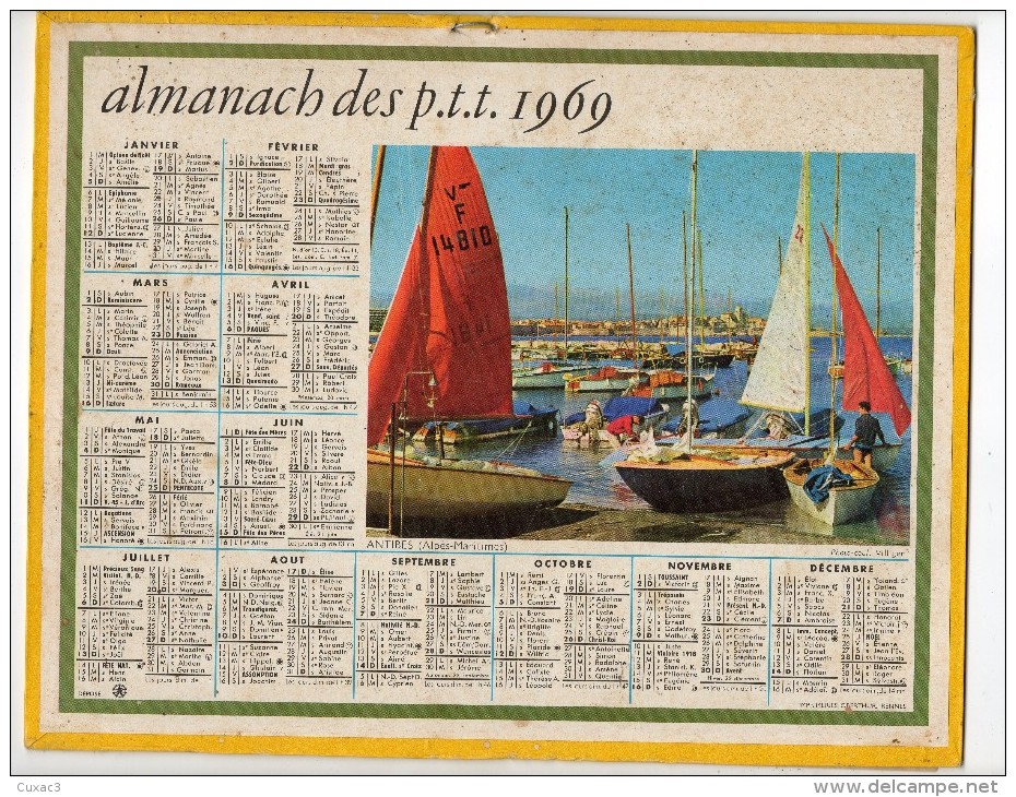 Almanach Des Postes Et Télégraphes1969 - ANTIBES- Voile - Grand Format : 1961-70