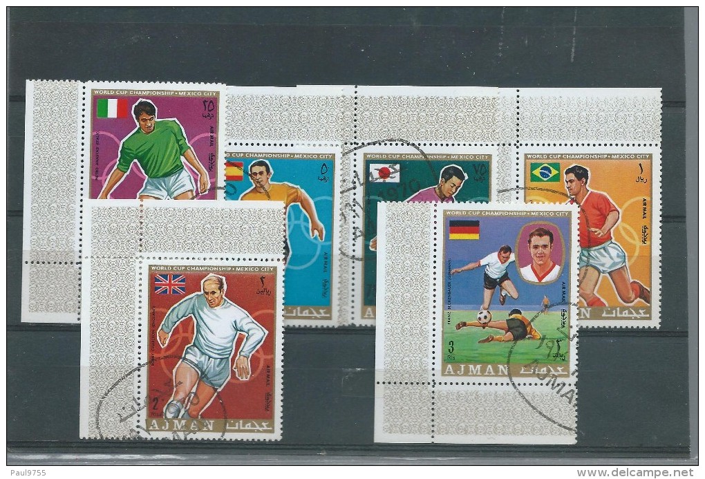 AJMAN 1970 0/USED Y.T. 71 + A/B/C/D/E/  COUPE DU MONDE DE FOOTBALL MEXICO BORDS DE FEUILLE - Autres - Asie