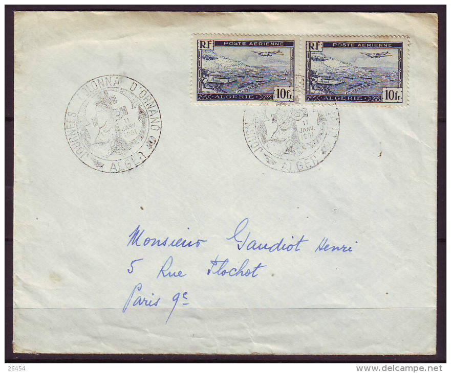 Lettre De ALGER   Le 11 Janv 1951 Cachet " JOURNEES COLONNA D ORNANO " Avec BANDE De 2 POSTE AERIENNE Pour PARIS - Airmail