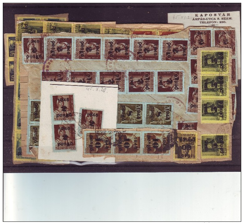 #4877 Hungary, Lot Of 9 Fragments, 113 Stamps From Inflation Period 1945, 01-15 Nov. - Lettres & Documents