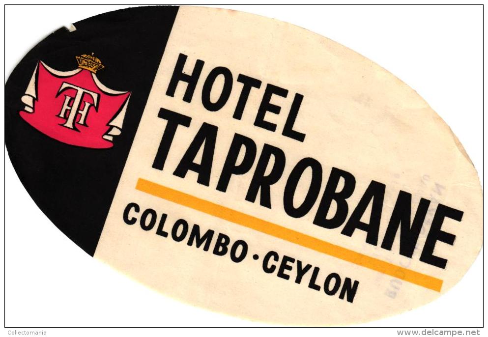 12 HOTEL Labels LAOS Settha Palace CEYLON SRI LANKA Colombo Taprobane CHINA Kowloon CAMBODGE Angkor MALAYA INDONESIA