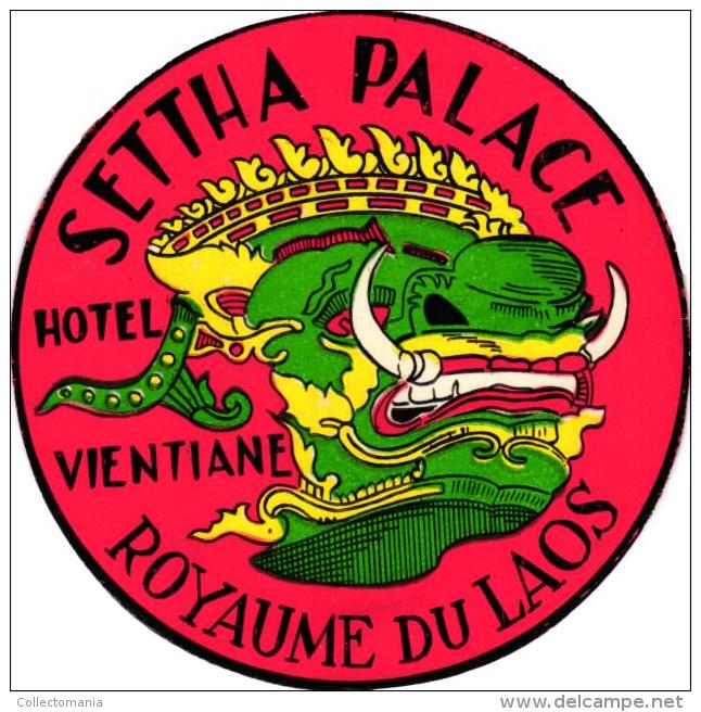 12 HOTEL Labels LAOS Settha Palace CEYLON SRI LANKA Colombo Taprobane CHINA Kowloon CAMBODGE Angkor MALAYA INDONESIA