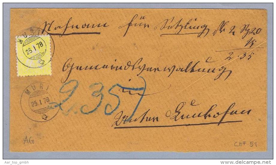 Heimat AG Muri 1878-01-25 NN-Sitzende 15Rp. N.Unterlunkhofen - Storia Postale