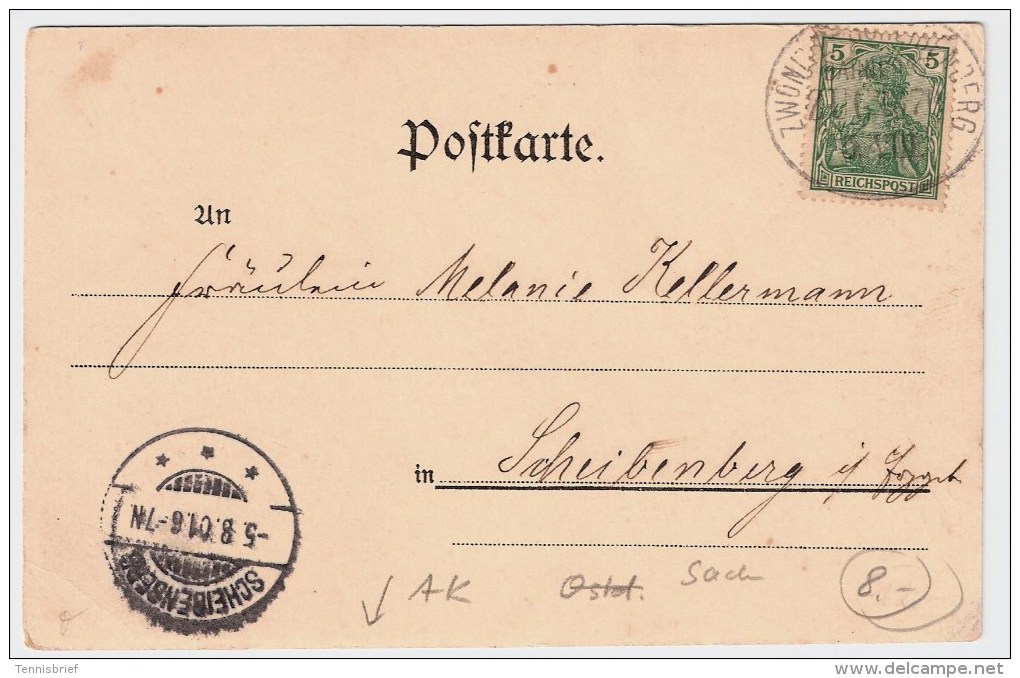 AK: 1901, " Gruss Aus Zwönitz ",  #3865 - Zwönitz