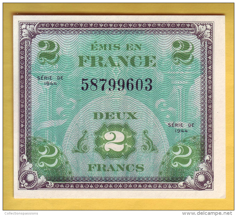 BILLET FRANCAIS - BILLET DU TRESOR - 2 Francs (verso Drapeau) - - 1944 Flag/France