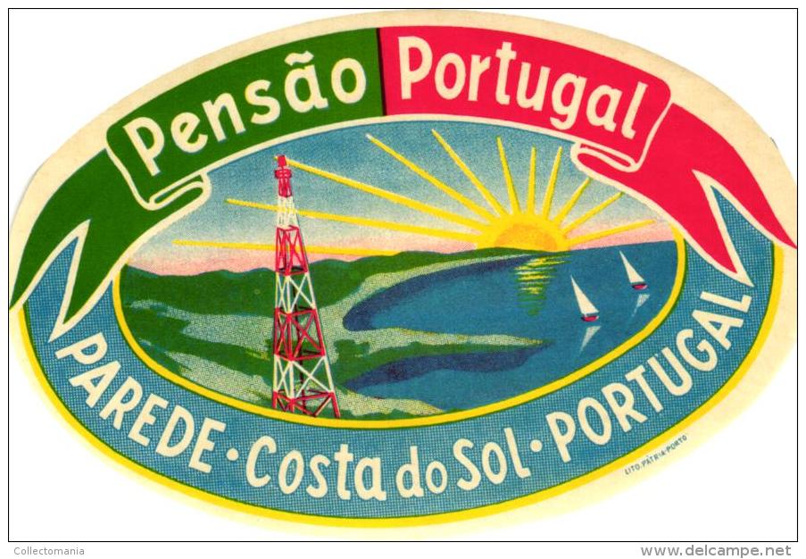 12 HOTEL Labels PORTUGAL  Estoril Porto Coimbra Leiria Braga Setubal EVORA Parede FURNAS AZORES - Hotelaufkleber