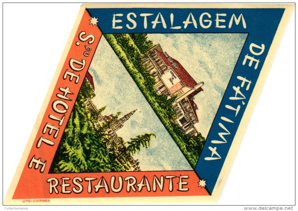 12 HOTEL Labels PORTUGAL  Estoril Porto Coimbra Leiria Braga Setubal EVORA Parede FURNAS AZORES