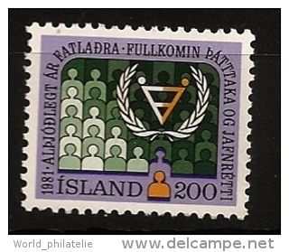 Islande Island 1981 N° 523 ** Handicapés, Egalité, Justice, Société, Laurier, Cécité, Aveugle, Sourd, Intellectuelle - Neufs