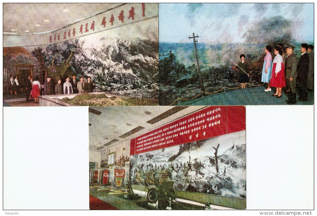 NORTH KOREEA COMMUNIST PROPAGANDA 3 POSTCARDS - Korea, North