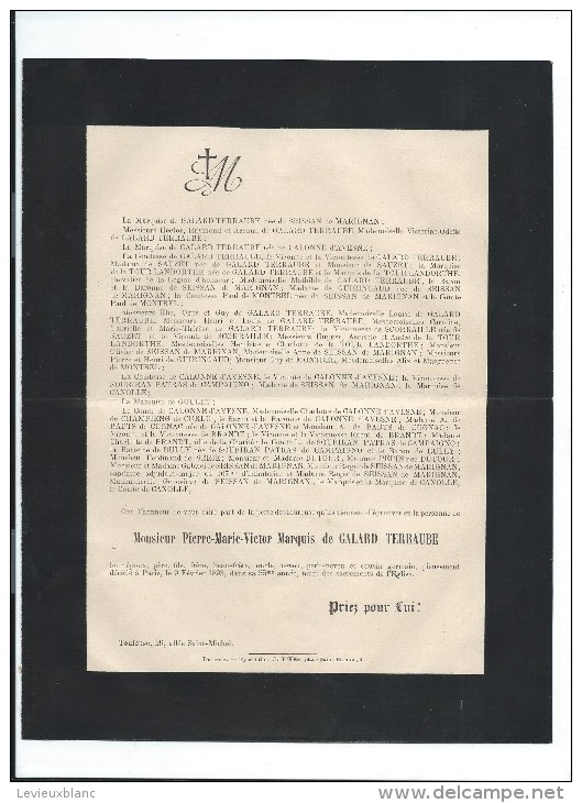 Pierre-Marie-Victor Marquis De Galard Terraube/Toulouse//1893   FPD15 - Avvisi Di Necrologio