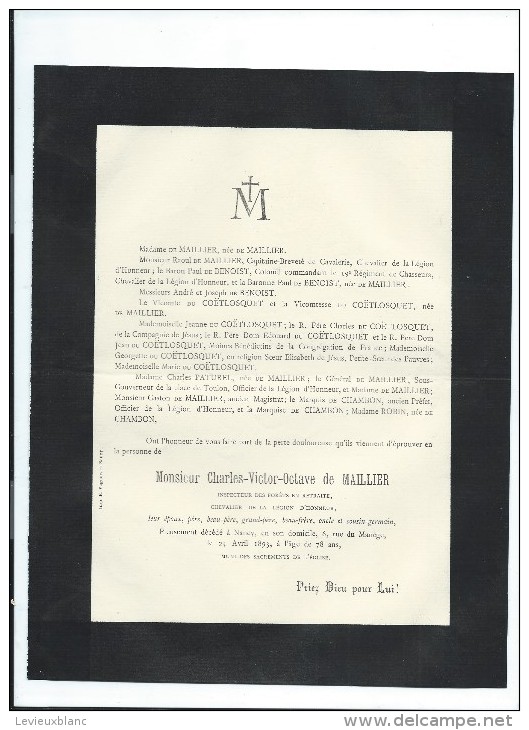 Charles-Victor-Octave De Maillier/Nancy//1893   FPD17 - Obituary Notices