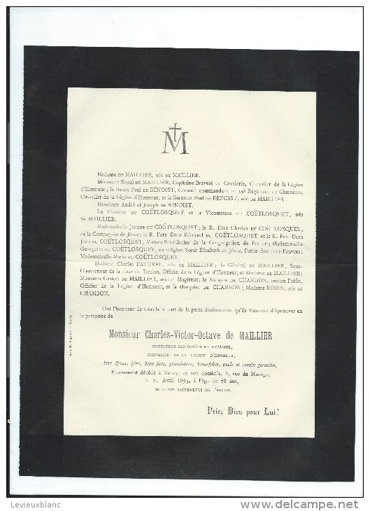 Charles-Victor-Octave De Maillier/Nancy//1893   FPD17 - Todesanzeige