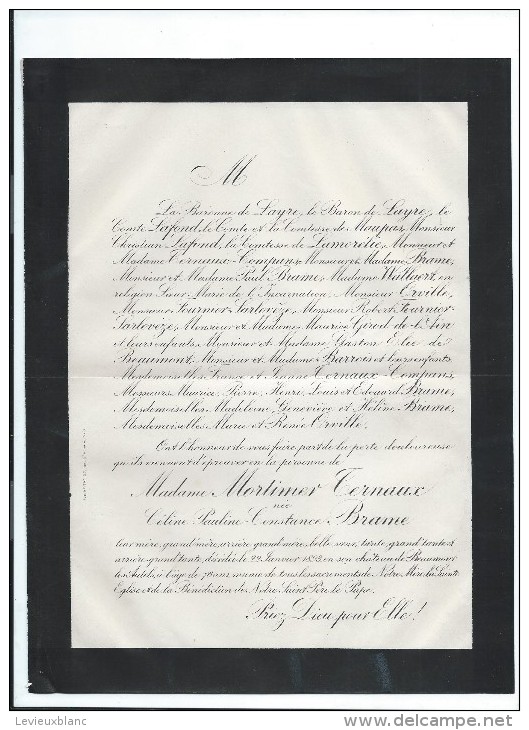 Mortimer Ternaux Née Céline- Pauline-Constance Brame/Château De Beaumont Les Autels///1893   FPD18 - Todesanzeige
