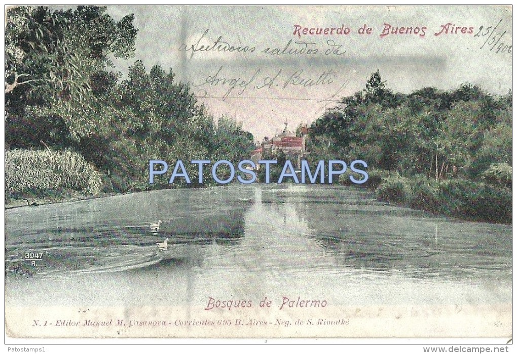 20137 ARGENTINA BUENOS AIRES PALERMO BOSQUE LAGO YEAR 1906 POSTAL POSTCARD - Argentina