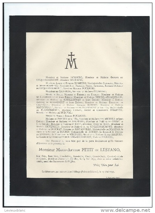 Marie-Arthur Petit De Lestang/St Victoire L'Abbaye/Seine Inférieure//1893   FPD20 - Obituary Notices