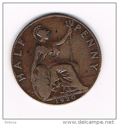 ***  GREAT BRITAIN  1/2 PENNY  1920 - C. 1/2 Penny