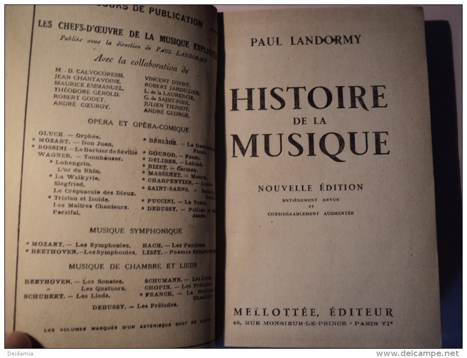 HISTOIRE DE LA MUSIQUE PAR PAUL LANDORMY. 1932? MELLORREE EDITEUR - Varia