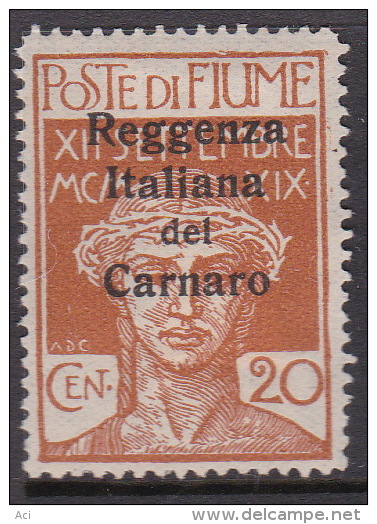 Italy Fiume 1920 Overprinted Reggenza Italiana Del Carnaro 20c S 138 Mint Hinged - Fiume