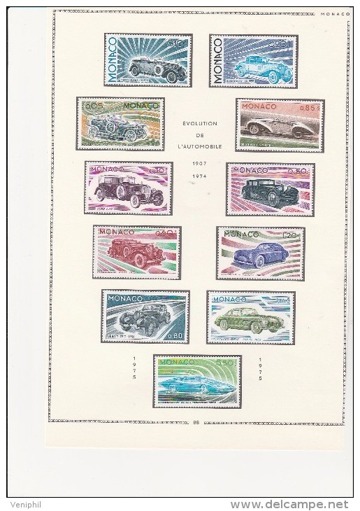 MONACO - SERIE AUTOMOBILES N° 1018 A 1828 -NEUVE X  - ANNEE 1975 - COTE : 46 € - Nuovi