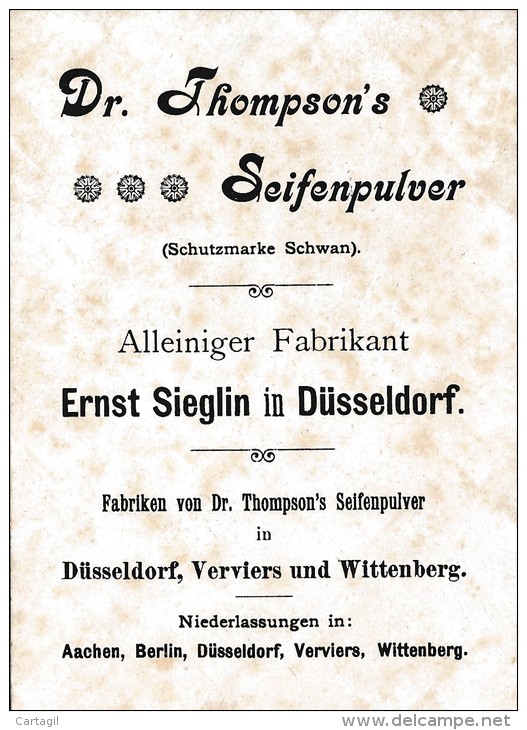 VP -B1857-Allemagne - Düsseldorf - Image Publicitaire (  80x110mm)  Dr Thompson's Seifenpulver - 2 Scans-Envoi Gratuit - 1900 – 1949