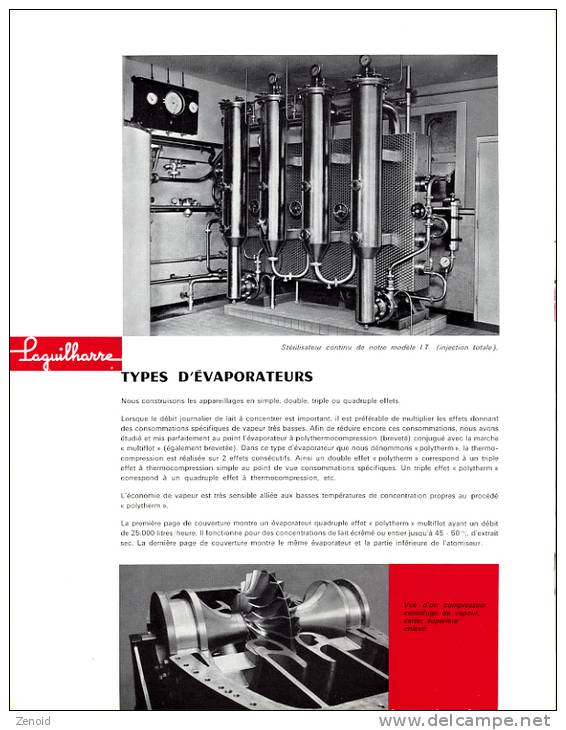 Livret Technique Et Publicitaire Laguilharre "Evaporateurs Pour Produits Laitiers" Années 50 - Machines