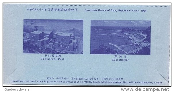 EN-L17 - CHINE Aérogramme Illustré Centrale Nucléaire Et Port De Su-ao Harbour Obl. De Taïpei 1984 - Luchtpostbladen