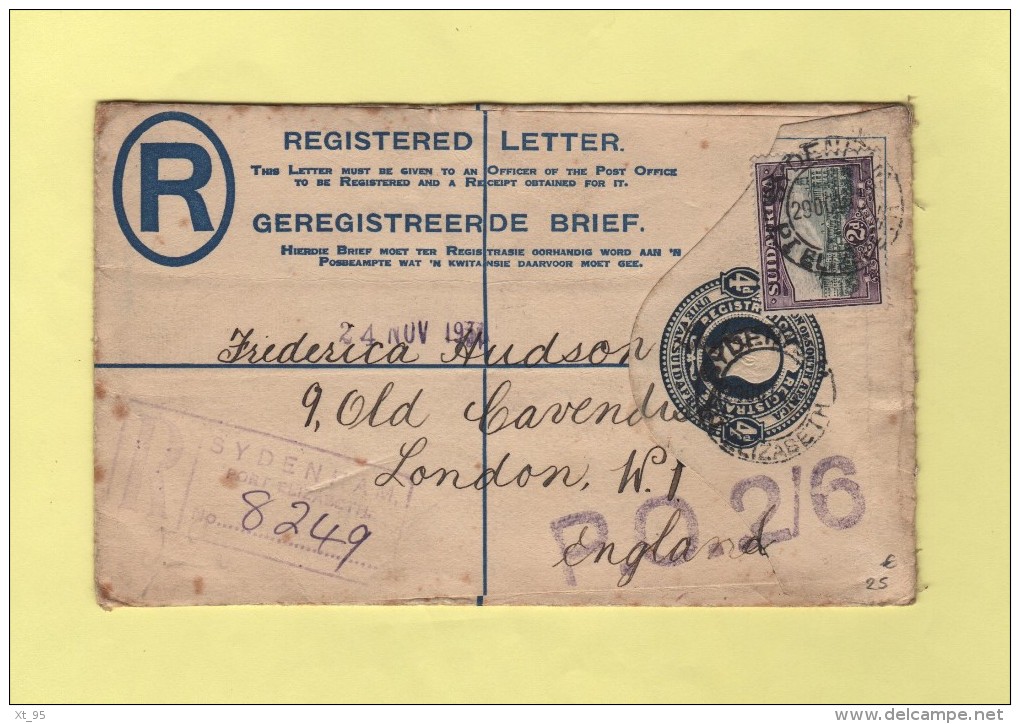 Afrique Du Sud - Sydenham - Port Elizabeth - Recommande Pour Londres - 1931 - Unclassified