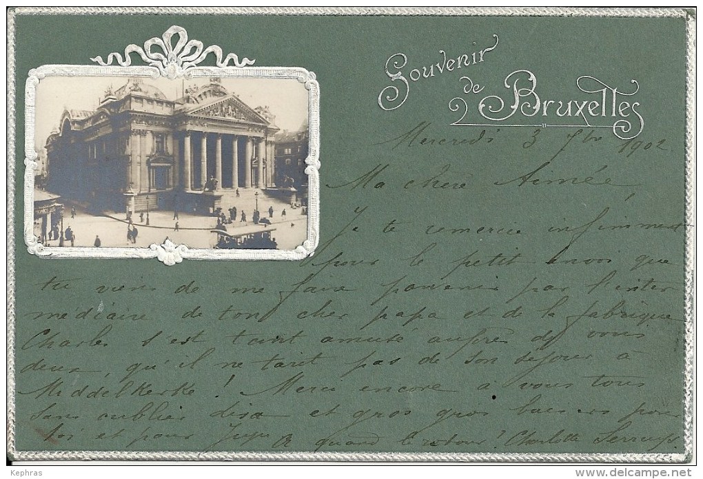 Souvenir De BRUXELLES - Avec Inclusion D'une Mini Carte De La Bourse  - Cachet De La Poste 1902 - Andere & Zonder Classificatie