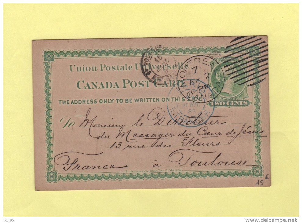 Canada - Montreal - Entier Postal Destination Toulouse France Via Paris - 1885 - 1860-1899 Règne De Victoria