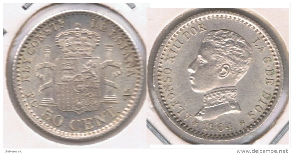 ESPAÑA ALFONSO XIII 50 CENTIMOS PESETA 1904 PLATA SILVER U - Otros & Sin Clasificación