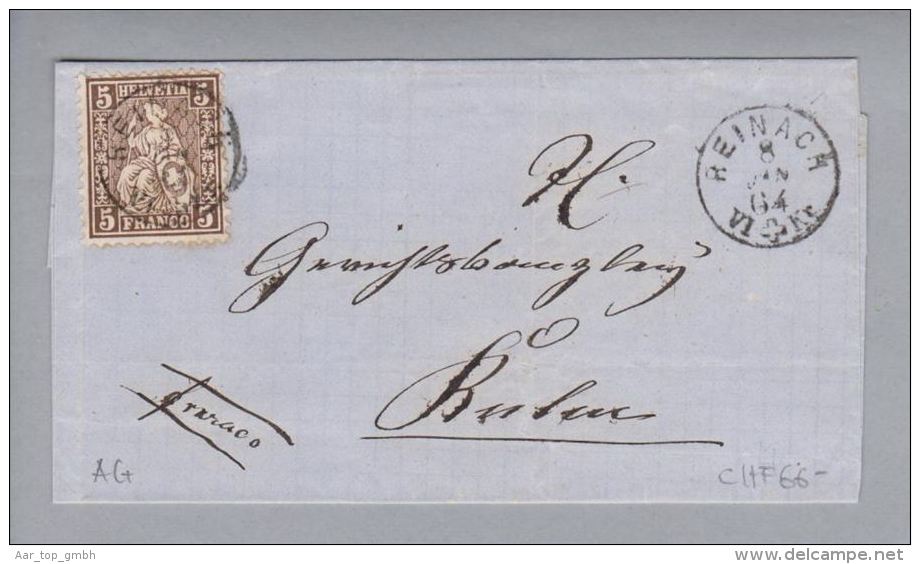 Heimat AG Reinach 1864-01-08 Fingerhut-stempel Brief Nach Kulm Mit 5Rp. Sitzender H. - Storia Postale