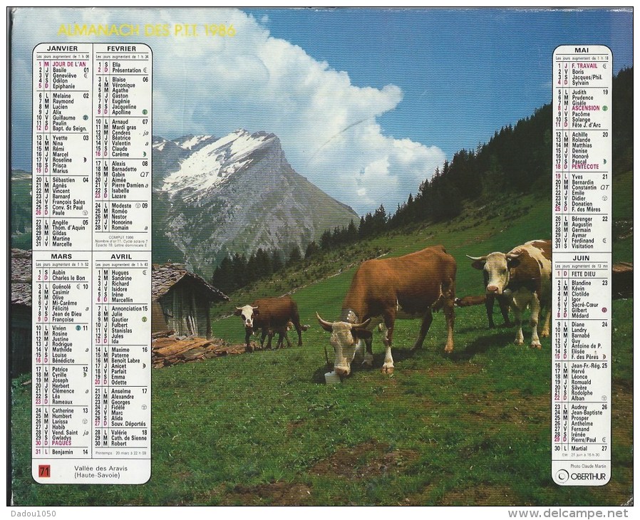 Calendrier Des Postes 1986 Département 01 - Grand Format : 1981-90