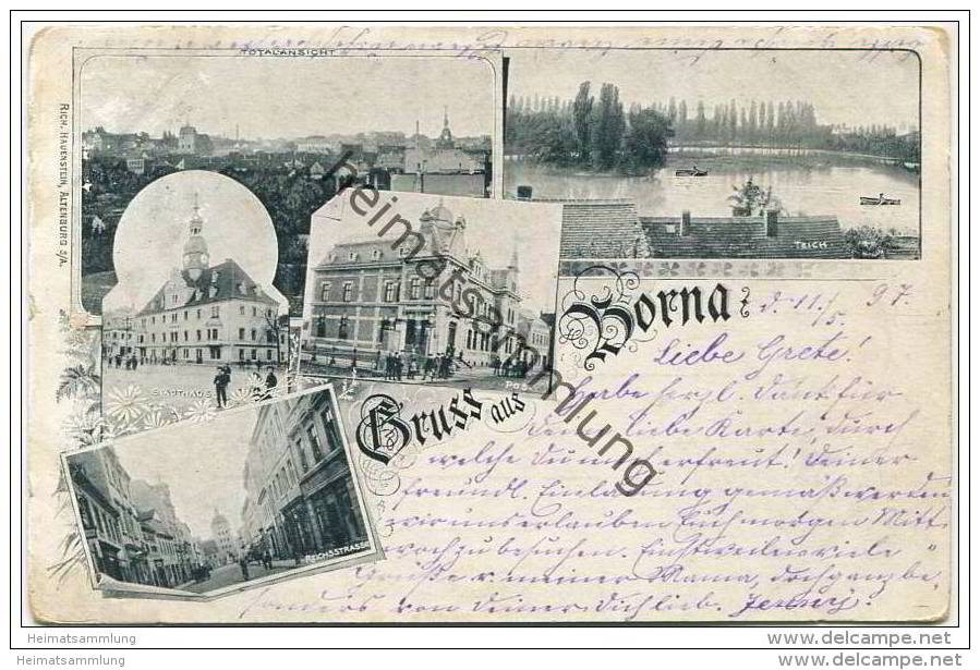 Gruss Aus Borna - Totalansicht - Post - Teich - Stadthaus - Reichsstrasse - Borna