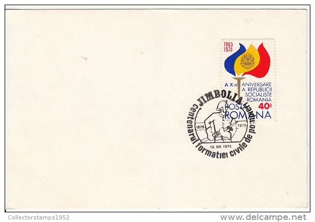 29601- FIREMENS, JIMBOLIA FIRE FIGHTERS COMPANY, SPECIAL POSTMARK ON POSTCARD, 1975, ROMANIA - Firemen