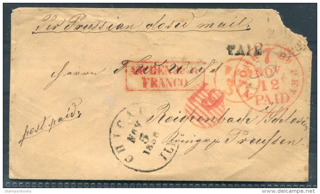 1856 USA Chicago Via NewYork Cover - Germany Prussia Closed Mail FRANCO Paid - …-1845 Vorphilatelie