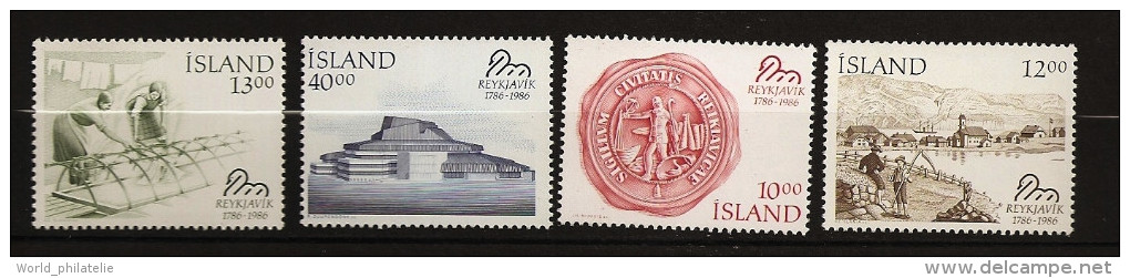 Islande Island 1986 N° 607 / 10 ** Reykjavik, Sceau, Ville, Femme, Lavoir, Source Chaude, Théâtre, Pêche, Marin, Canard - Unused Stamps