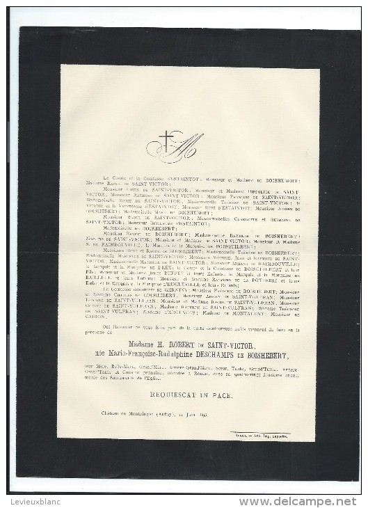 H Robert De St Victor, Née Marie-Françoise-Radulphine Deschamps De Boishébert/Rouen/1893   FPD24 - Obituary Notices