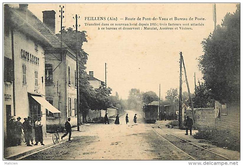 Ref K03- Ain - Feillens - Route De Pont De Vaux Et Bureau De Poste -  Cafe Lucet - Tabac - Tramway -  Carte Bon Etat - - Non Classés