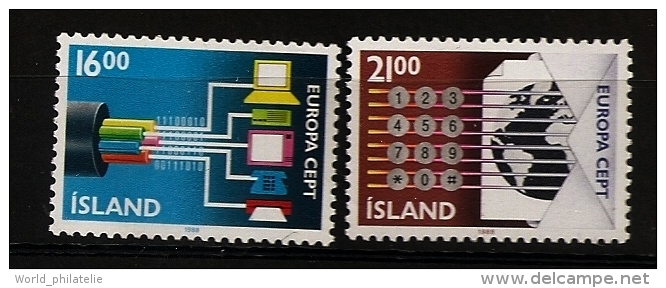 Islande Island 1988 N° 635 / 6 ** Europa, Transport, Téléphone, Ordinateur, Fax, Lettre, Radio, Internet, Cable, Fibre - Nuevos