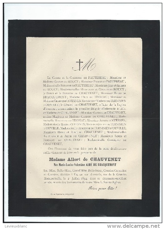 Madame Albert De Chauvenet, Née Marie-Louise-Valentine Aubé De Bracquemont/Eu/1894   FPD29 - Todesanzeige