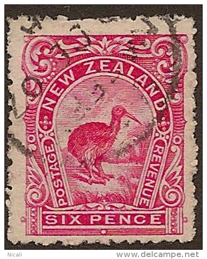 NZ 1898 6d Kiwi Small P14 SG 376 U #OJ133 - Usados