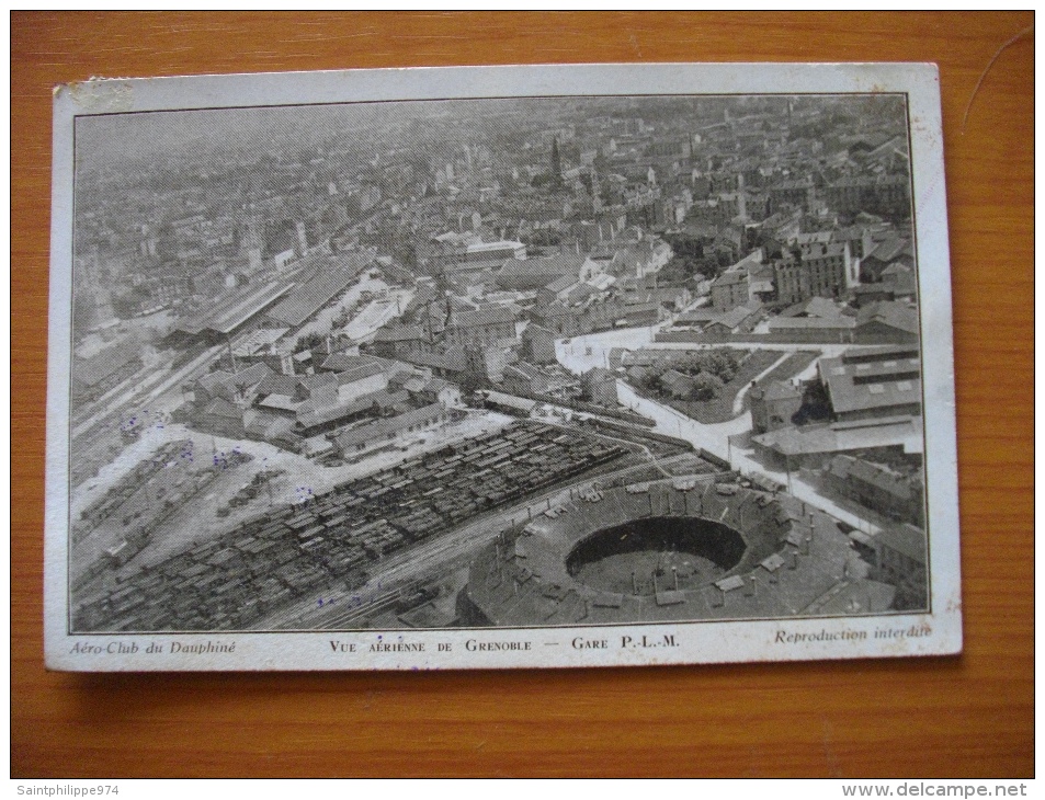 France : CP Vue Aérienne De Grenoble Gare PLM Avec Au Verso "Par Avion Grenoble Premier Service Postal Aérien" 1936 - Autres & Non Classés