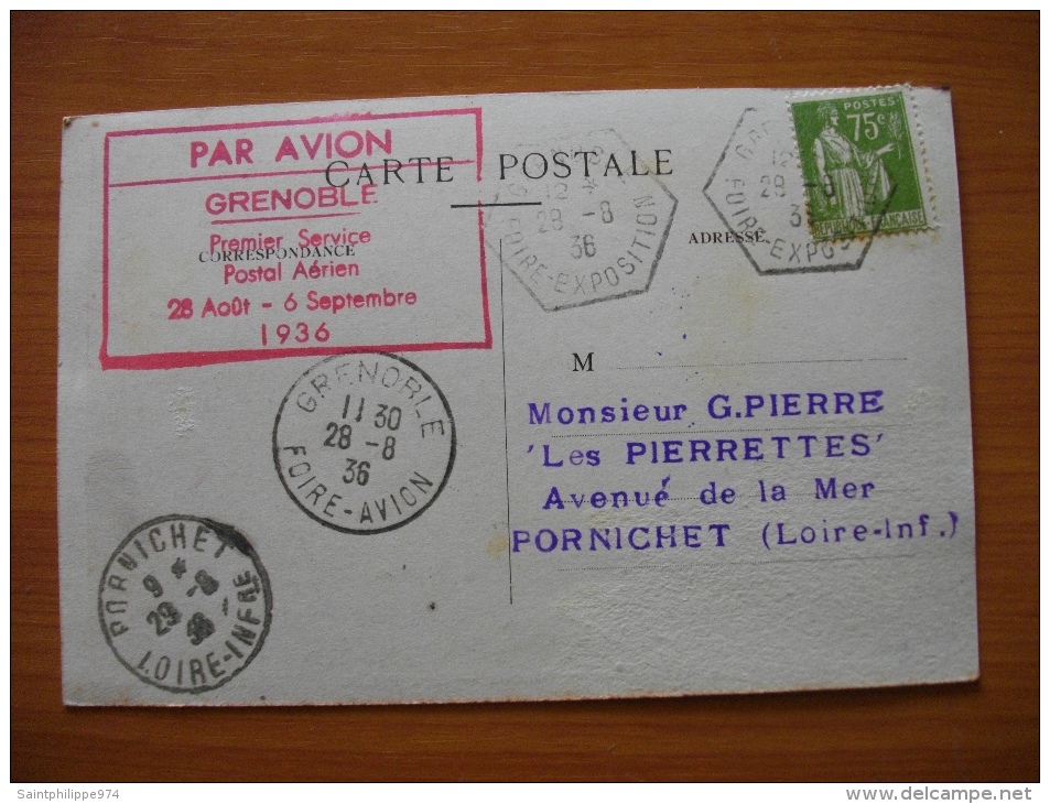 France : CP Vue Aérienne De Grenoble Gare PLM Avec Au Verso "Par Avion Grenoble Premier Service Postal Aérien" 1936 - Autres & Non Classés