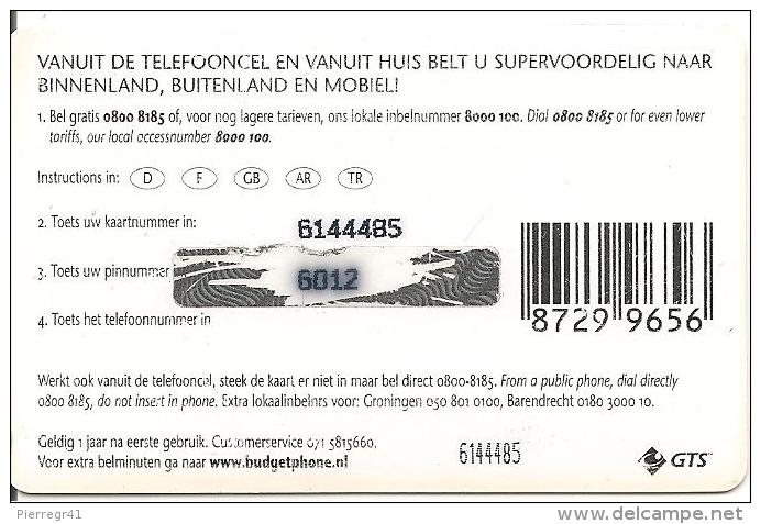 CARTE* PREPAYEE-NL-BUDGET-12.50 GRATTEE--TBE - Cartes GSM, Prépayées Et Recharges