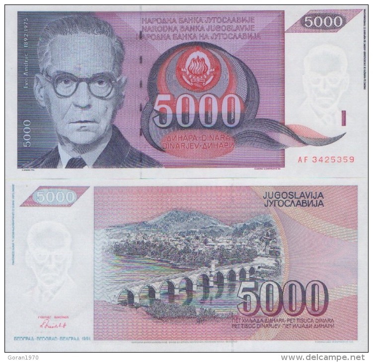 YUGOSLAVIA 5.000 Dinara 1991  P-111  UNC - Yougoslavie