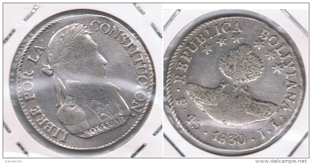 BOLIVIA 4 SOLES POTOSI 1830 BOLIVAR PLATA SILVER U - Bolivia