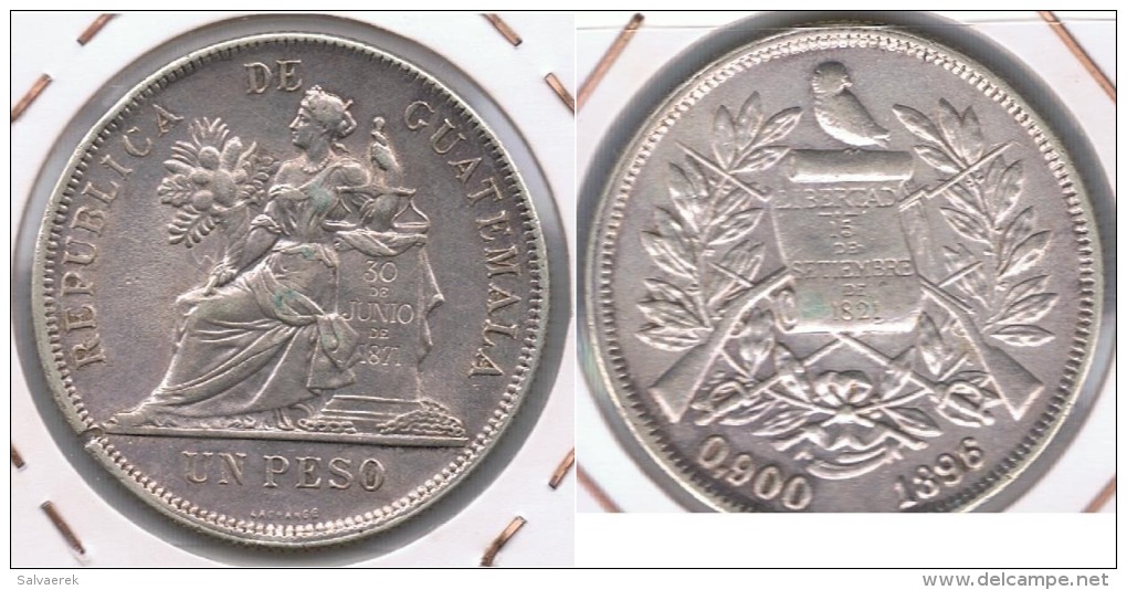 GUATEMALA PESO 1896 PLATA SILVER U - Guatemala