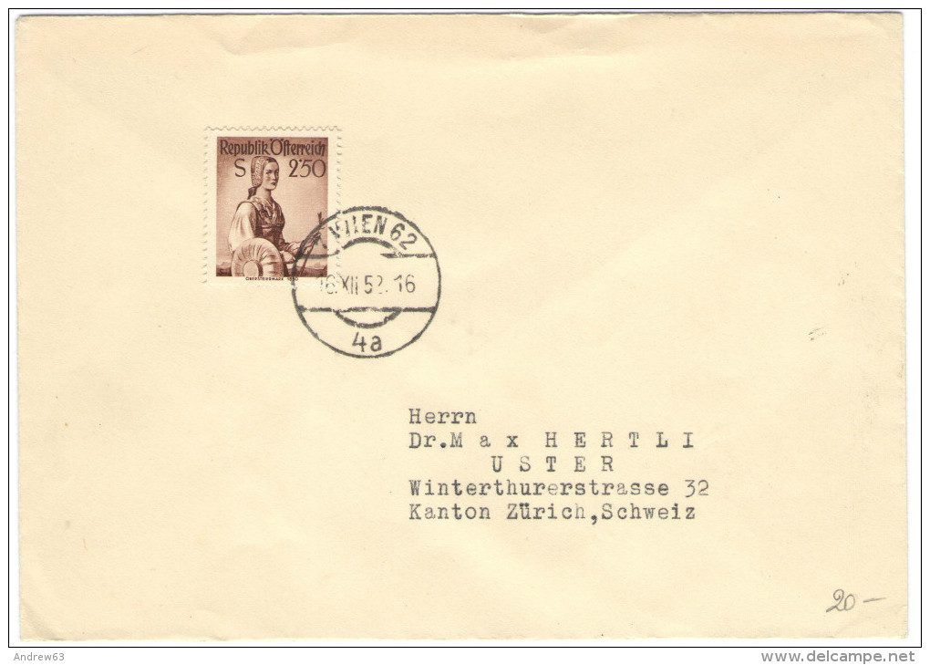 AUSTRIA - ÖSTERREICH - AUTRICHE - 1952 - 2,50S - Viaggiata Da Wien Per Zürich, Schweiz - Storia Postale